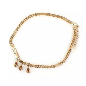 CHRISTIAN DIOR CD Logo Rhinestone Pendant Necklace Charm Gold